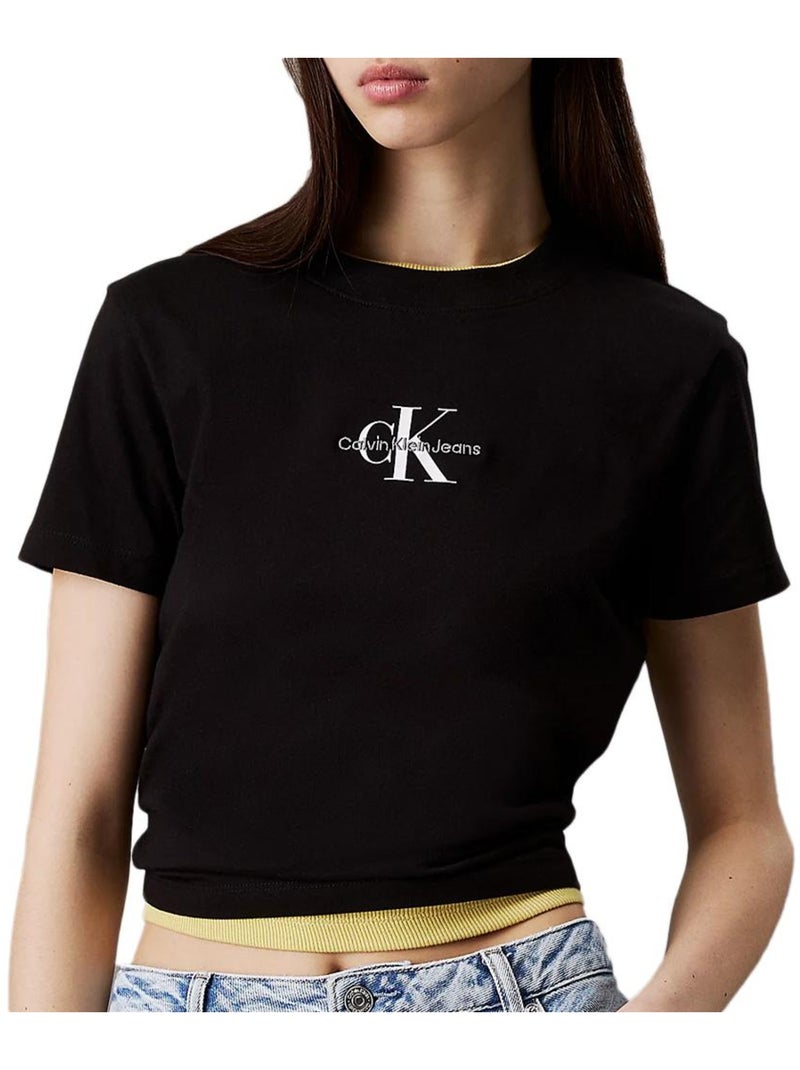 T-shirt Calvin Klein Jeans Monologo Baby para Mulher Preto Preto - Kiabi