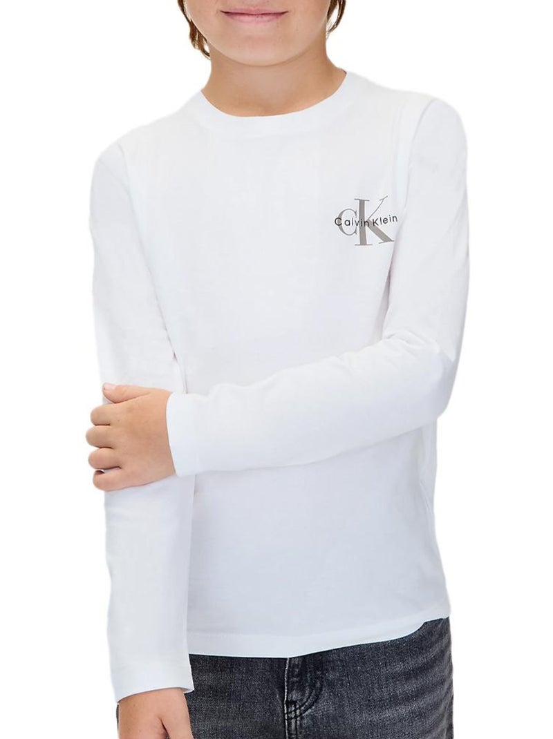 T-Shirt Calvin Klein Jeans Monologo no Peito para Rapaz Branco Branco - Kiabi