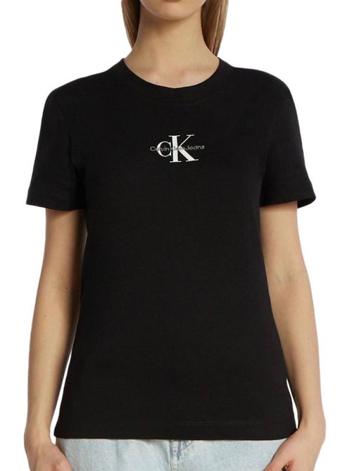 T-shirt Calvin Klein Jeans Monologo Slim para Mulher Preto - Kiabi