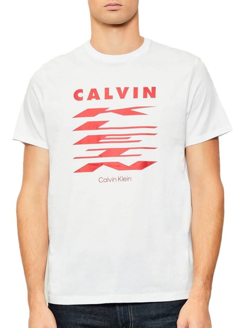 T-Shirt Calvin Klein Jeans para Homem Branco/Vermelho 30s Branco - Kiabi