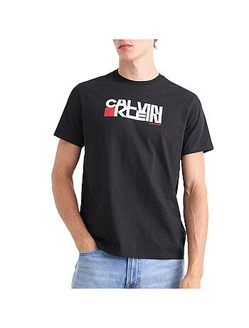 T-shirt calvin klein jeans para homem preto/vermelho lv04rd814g