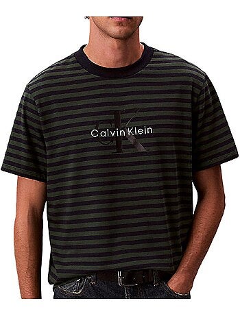 T-shirt calvin klein jeans de homem com riscas castanhas/cru