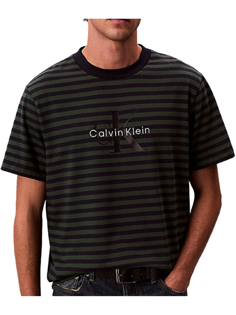 T-Shirt Calvin Klein Jeans Riscas Verde/Marinho para Homem Verde - Kiabi