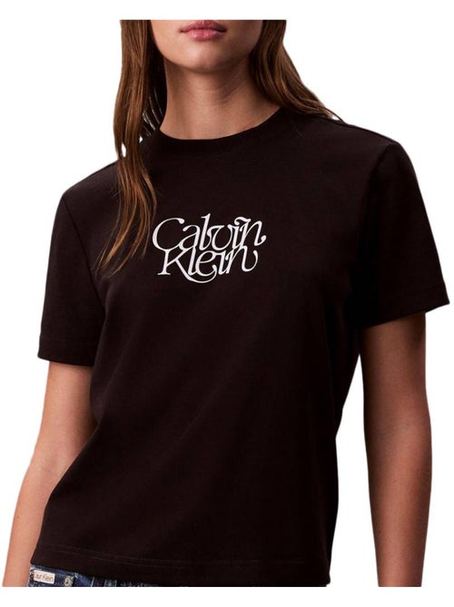 T-shirt calvin klein jeans script ajustada para mulher - Kiabi