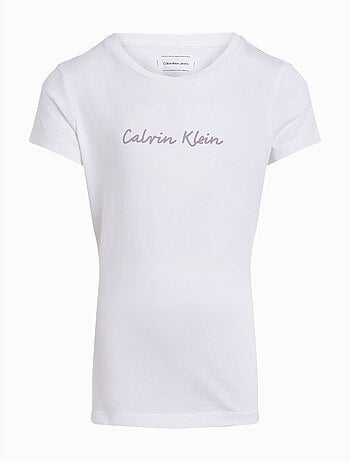 T-shirt calvin klein jeans script branco para menina