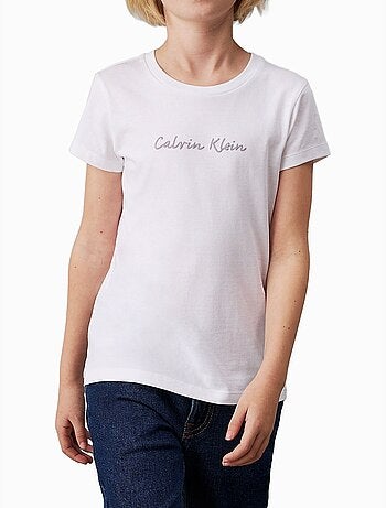 T-shirt calvin klein jeans script branco para menina