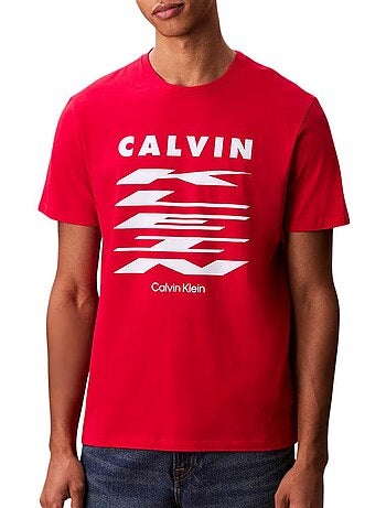 T-shirt calvin klein jeans para homem branco/vermelho 30s
