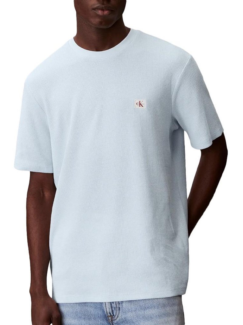T-Shirt Calvin Klein Jeans Waffle Badge Azul Claro para Homem Azul - Kiabi