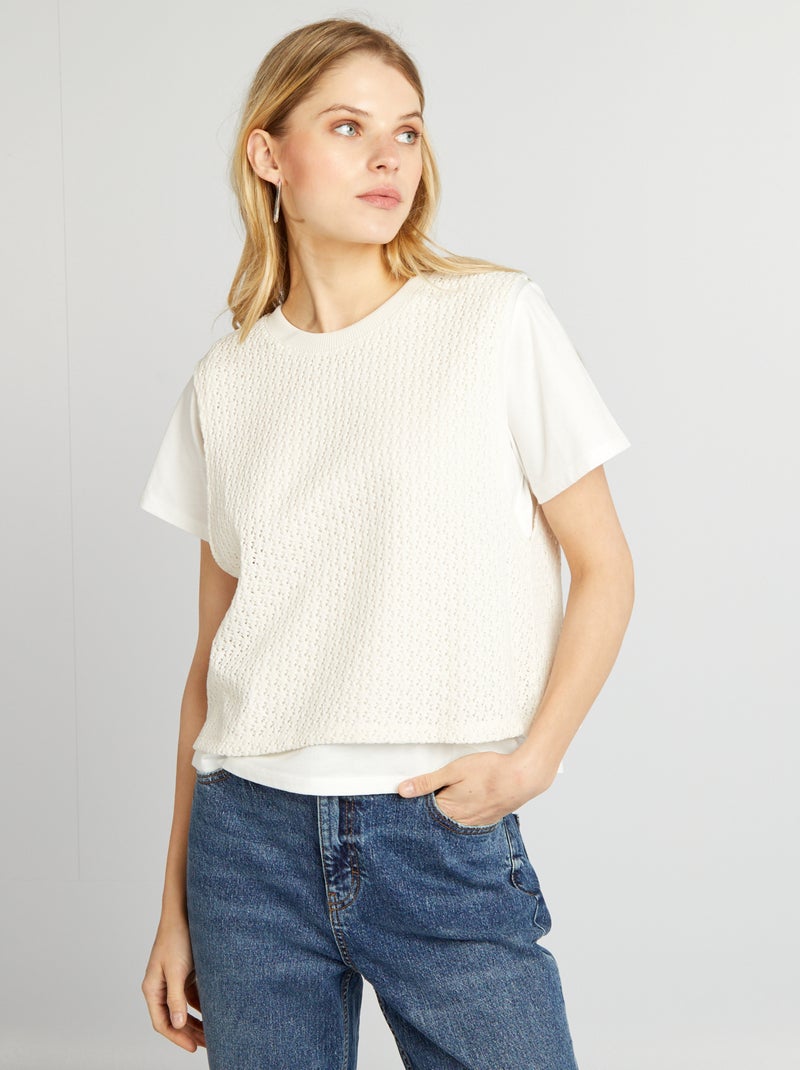 T-shirt + camisola sem mangas efeito 2 em 1 BEGE - Kiabi