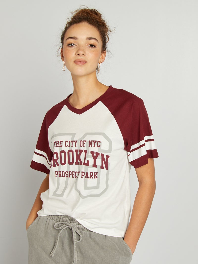 T-shirt campus com gola em bico VERMELHO - Kiabi
