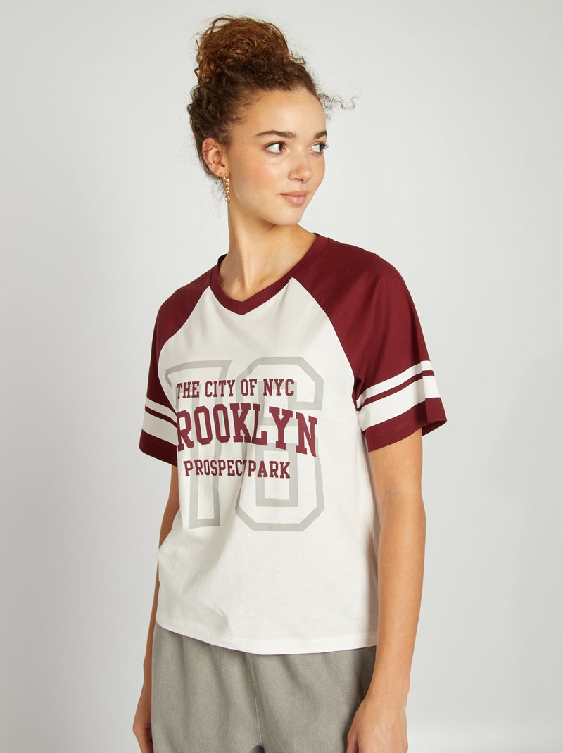 T-shirt campus com gola em bico VERMELHO - Kiabi