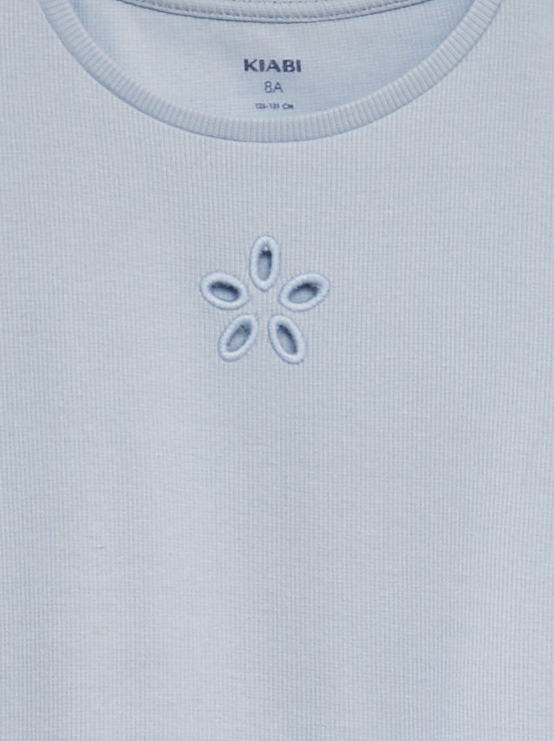 T-shirt canelada com acabamentos com folhos AZUL - Kiabi