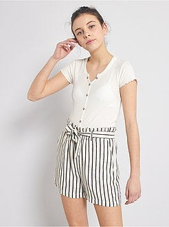 T-shirt canelada com botões - Kiabi