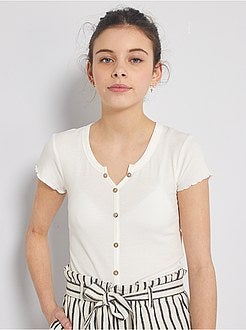 T-shirt canelada com botões - Kiabi