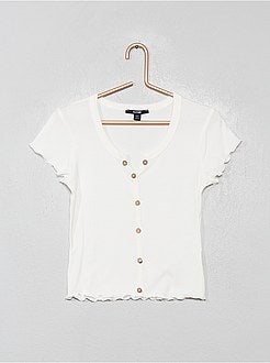 T-shirt canelada com botões - Kiabi