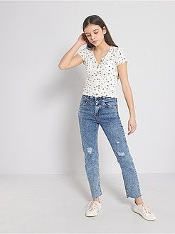 T-shirt canelada com botões - Kiabi