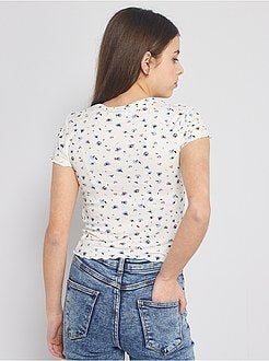 T-shirt canelada com botões - Kiabi