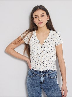 T-shirt canelada com botões - Kiabi