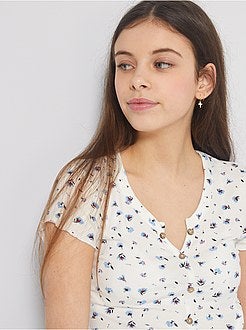 T-shirt canelada com botões - Kiabi