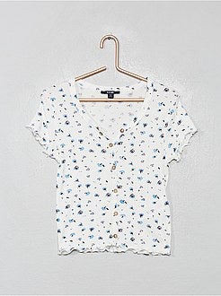 T-shirt canelada com botões - Kiabi