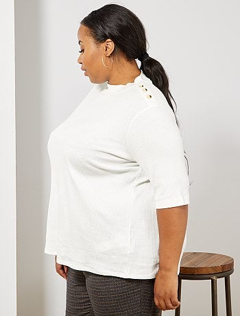 Mulher tamanhos grandes - T-shirt canelada com botões - Kiabi