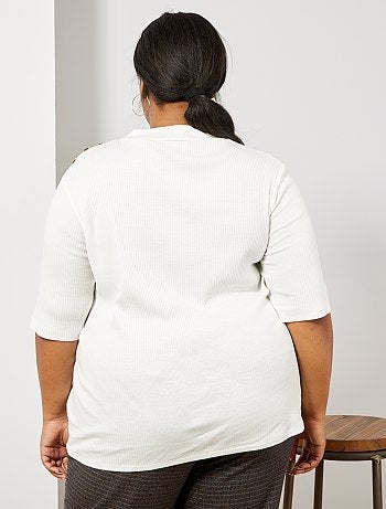 Mulher tamanhos grandes - T-shirt canelada com botões - Kiabi