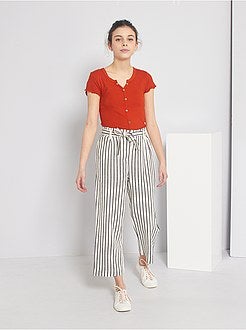 T-shirt canelada com botões - Kiabi