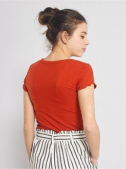 T-shirt canelada com botões - Kiabi