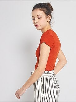 T-shirt canelada com botões - Kiabi