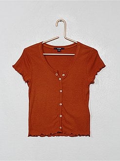 T-shirt canelada com botões - Kiabi