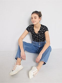 T-shirt canelada com botões - Kiabi