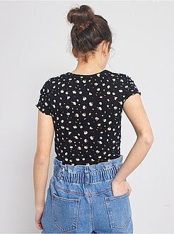 T-shirt canelada com botões - Kiabi