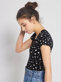 T-shirt canelada com botões - Kiabi