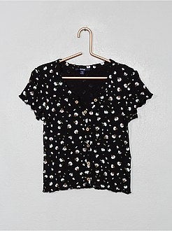 T-shirt canelada com botões - Kiabi