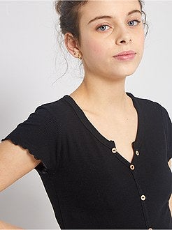 T-shirt canelada com botões - Kiabi