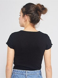 T-shirt canelada com botões - Kiabi