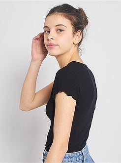 T-shirt canelada com botões - Kiabi