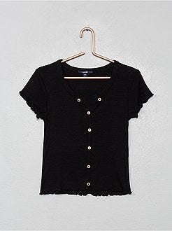 T-shirt canelada com botões - Kiabi