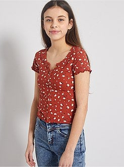 T-shirt canelada com botões - Kiabi