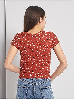 T-shirt canelada com botões - Kiabi