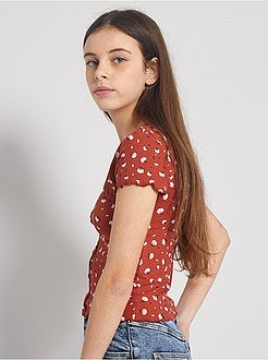 T-shirt canelada com botões - Kiabi