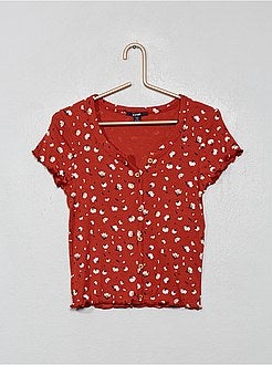 T-shirt canelada com botões - Kiabi