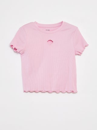 T-shirt canelada com coração de fantasia