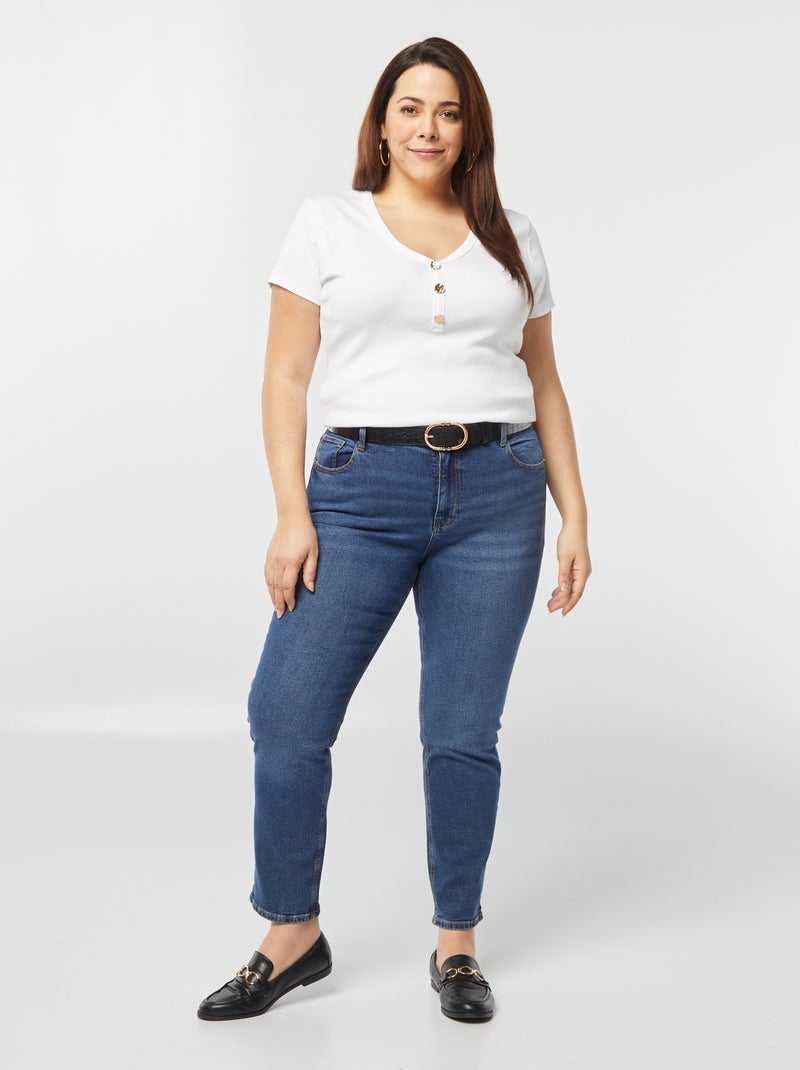 T-shirt canelada com decote com botões Branco - Kiabi