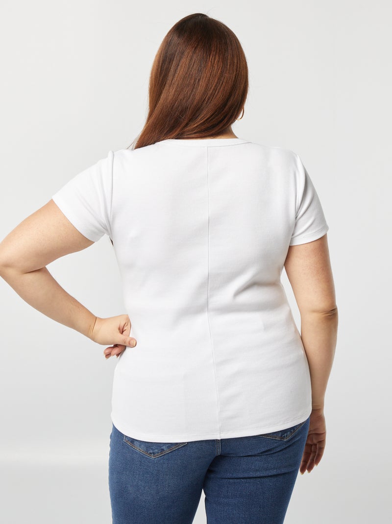 T-shirt canelada com decote com botões Branco - Kiabi