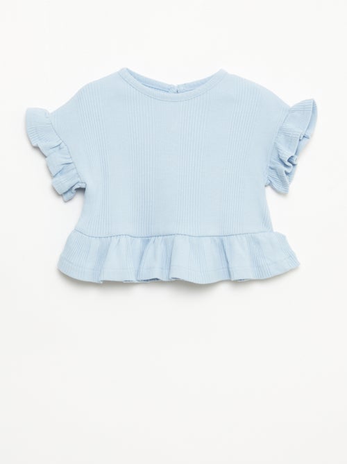 T-shirt canelada com detalhes franzidos - Kiabi