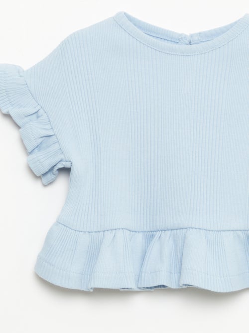 T-shirt canelada com detalhes franzidos - Kiabi