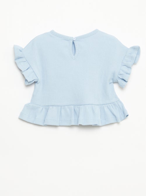 T-shirt canelada com detalhes franzidos - Kiabi