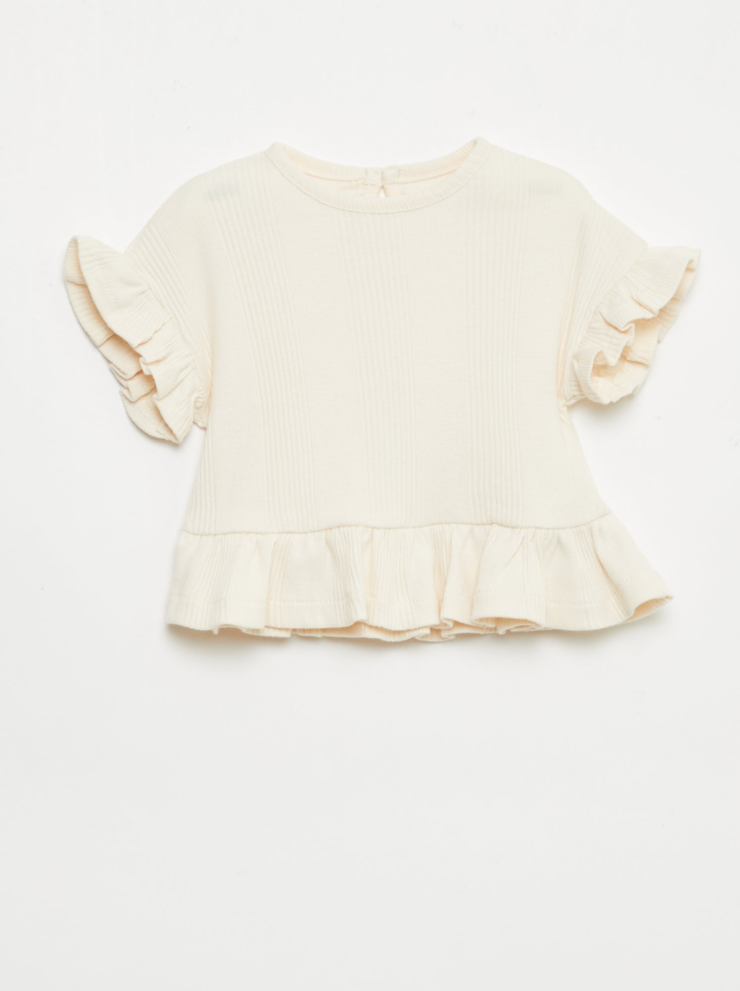 T-shirt canelada com detalhes franzidos