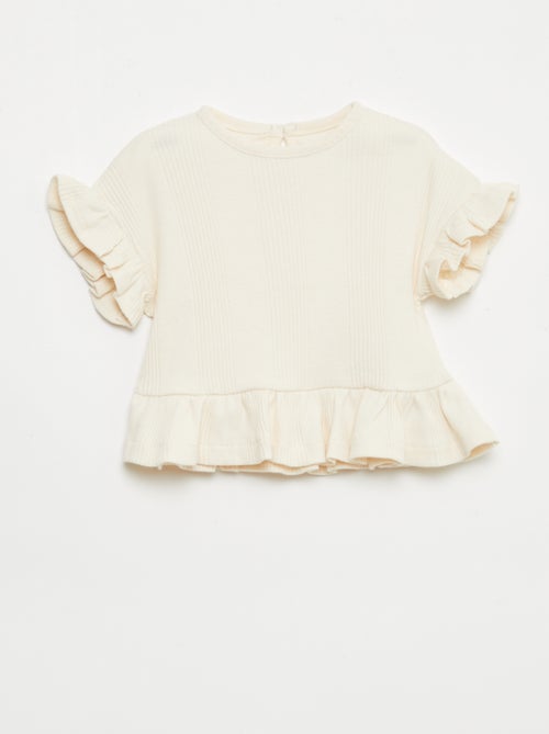 T-shirt canelada com detalhes franzidos - Kiabi